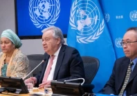un secretary general antonio guterres c speaks at a press conference launching the 2024 sustainable development goals report at the un headquarters in new york on june 28 2024 with just six years remaining to achieve the sustainable development goals sdgs global progress is alarmingly insufficient with only 17 percent of the targets are currently on track according to a new un report released on friday un photo via xinhua