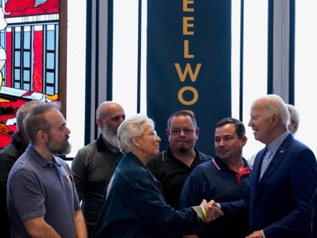 u s president joe biden meets with steelworkers at united steel workers headquarters in pittsburgh in april photo reuters