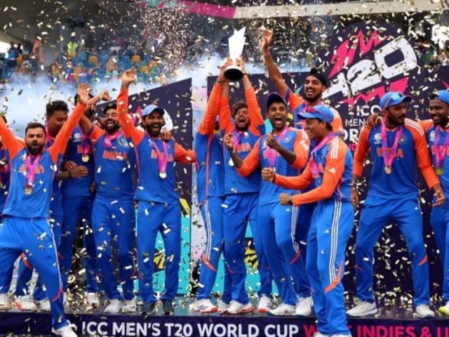 cricket   icc t20 world cup 2024   final   india v south africa   kensington oval bridgetown barbados   june 29 2024 india s kuldeep yadav lifts the trophy as they celebrate after winning the t20 world cup photo reuters
