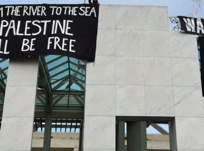 pro palestinian protesters climb onto roof of australia s parliament