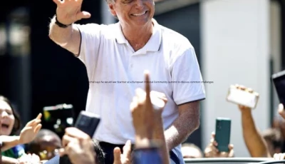 former brazilian president jair bolsonaro gestures to his supporters after a state meeting of the liberal party in goiania brazil april 4 2024 photo reuters