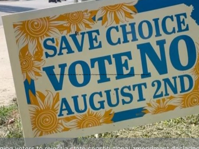 a sign urging voters to reject a state constitutional amendment declaring there is no right to abortion is seen during the primary election and abortion referendum at a wyandotte county polling station in kansas city kansas u s august 2 2024 photo reuter