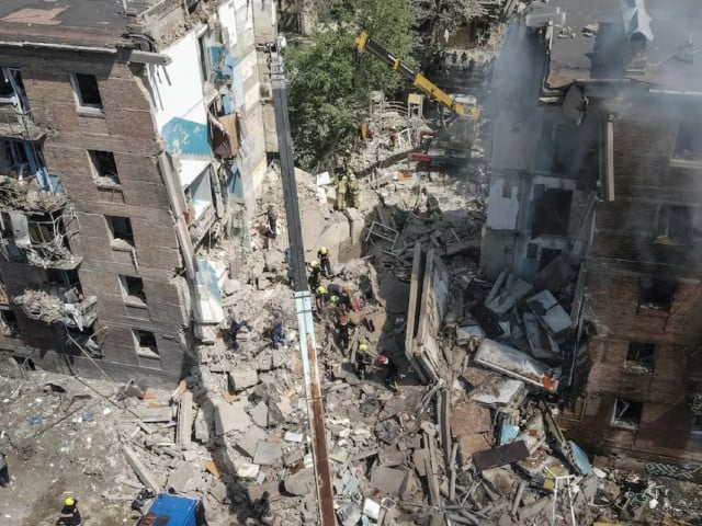 a drone view shows a building heavily damaged by a russian missile strike amid russia s attack on ukraine in kyiv ukraine july 8 2024 photo reuters