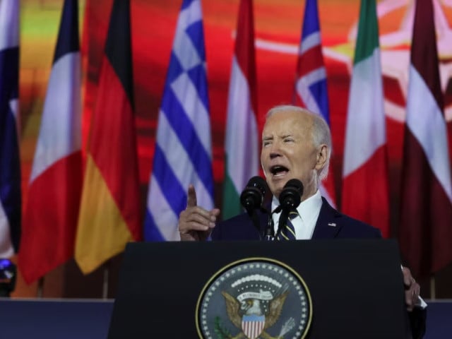 us president joe biden delivers remarks at a nato event to commemorate the 75th anniversary of the alliance in washington us july 9 2024 photo reuters