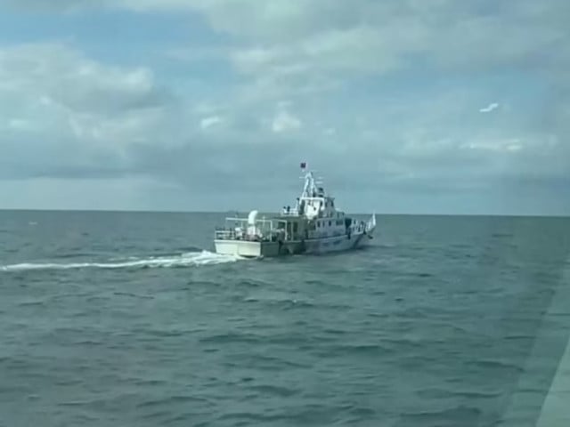 one of the four coast guard vessels which taiwan says belongs to china and entered waters near frontline islands sails on water in this screengrab from a handout video july 11 2024 taiwan coast guard handout photo via reuters