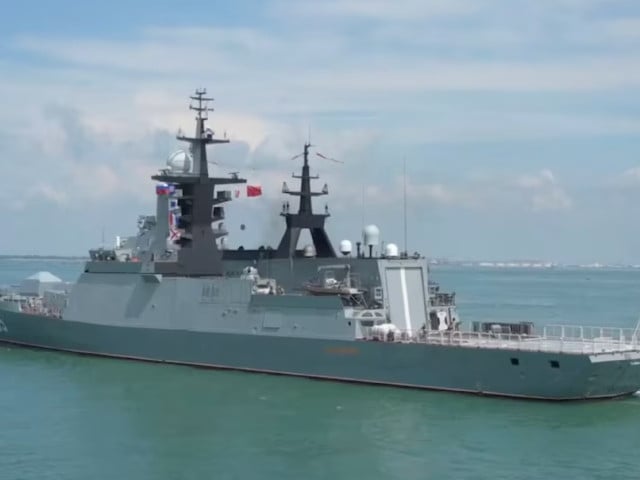 the russian corvette gromky enters the port of zhanjiang during the joint sea 2024 china russia naval exercise in zhanjiang china in this still image from video released july 13 2024 russian defence ministry handoutphoto via reuters