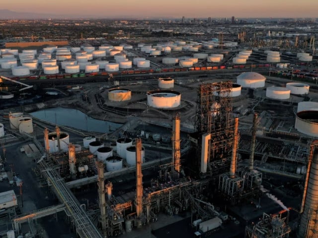 nd diesel fuels and storage tanks for refined petroleum products at the kinder morgan carson terminal background at sunset in carson california u s march 11 2022 photo reuters