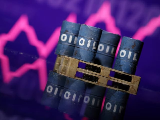 miniatures of oil barrels and a rising stock graph are seen in this illustration taken january 15 2024 photo reuters