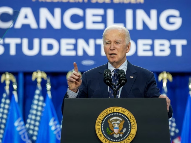 us president joe biden speaks as he announces a new plan for federal student loan relief during a visit to madison area technical college truax campus in madison wisconsin us