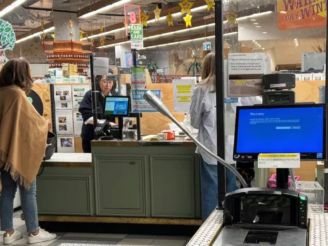 a cash register shows a blue screen at a grocery store affected by a cyber outage in sydney australia july 19 2024 photo reuters a cash register shows a blue screen at a grocery store affected by a cyber outage in sydney australia july 19 2024 photo reuters