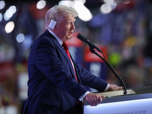 republican presidential nominee and former us president donald trump speaks on day 4 of the republican national convention rnc at the fiserv forum in milwaukee wisconsin us july 18 2024 photo reuters