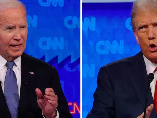 democratic party presidential candidate u s president joe biden and republican presidential candidate former us president donald trump speak during a presidential debate in atlanta georgia sus june 27 2024 in a combination photo reuters democratic party presidential candidate u s president joe biden and republican presidential candidate former us president donald trump speak during a presidential debate in atlanta georgia sus june 27 2024 in a combination photo reuters