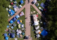 a drone view shows demonstrators at a protest encampment in support of palestinians during the ongoing conflict between israel and the palestinian islamist group hamas at the university of washington in seattle washington u s may 2 2024 photo reuters