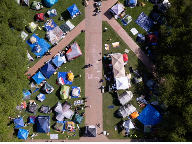 a drone view shows demonstrators at a protest encampment in support of palestinians during the ongoing conflict between israel and the palestinian islamist group hamas at the university of washington in seattle washington u s may 2 2024 photo reuters