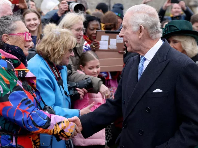 britain s king charles and queen camilla greet people after attending the easter matins service at st george s chapel windsor castle britain march 31 2024 photo reuters britain s king charles and queen camilla greet people after attending the easter matins service at st george s chapel windsor castle britain march 31 2024 photo reuters