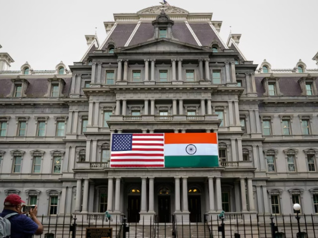 the flags of the united states and india are displayed on the eisenhower executive office building at the white house in washington u s june 21 2023 photo reuters