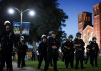 law enforcement officers take position before entering the pro palestinian protest encampment at the university of california los angeles ucla as the conflict between israel and the palestinian islamist group hamas continues in los angeles california u s may 1 2024 photo reuters