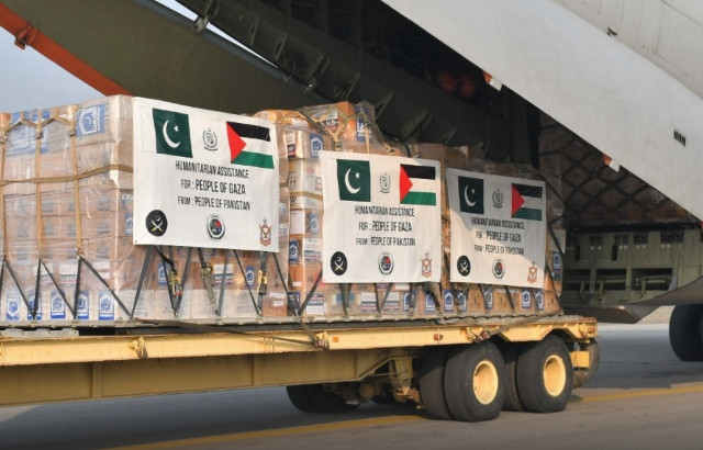 latest aid shipment sent to the besieged palestinian enclave of gaza by pakistan photo express