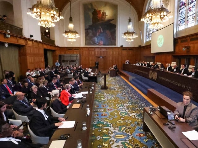a general view inside the court of justice icj at the start of a hearing where south africa requests new emergency measures over israel s attacks on rafah as part of an ongoing case south africa filed at the icj in december last year accusing israel of violating the genocide convention during its offensive against palestinians photo reuters