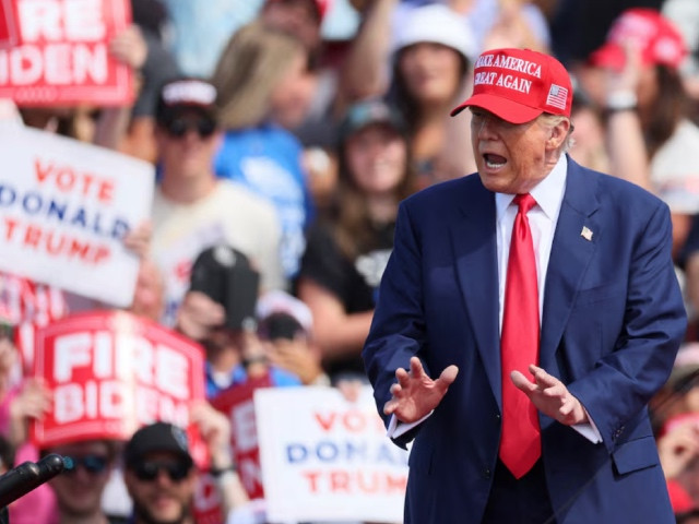 former u s president and republican presidential candidate donald trump speaks during a campaign event in racine wisconsin u s june 18 2024 photo reuters