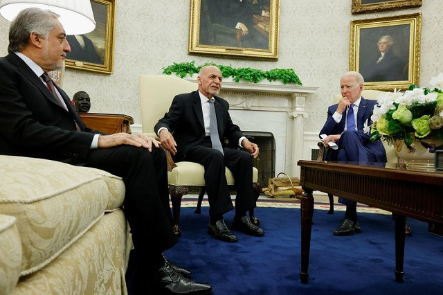 us president joe biden meets with afghan president ashraf ghani and chairman of afghanistan s high council for national reconciliation abdullah abdullah at the white house in washington us june 25 2021 photo reuters