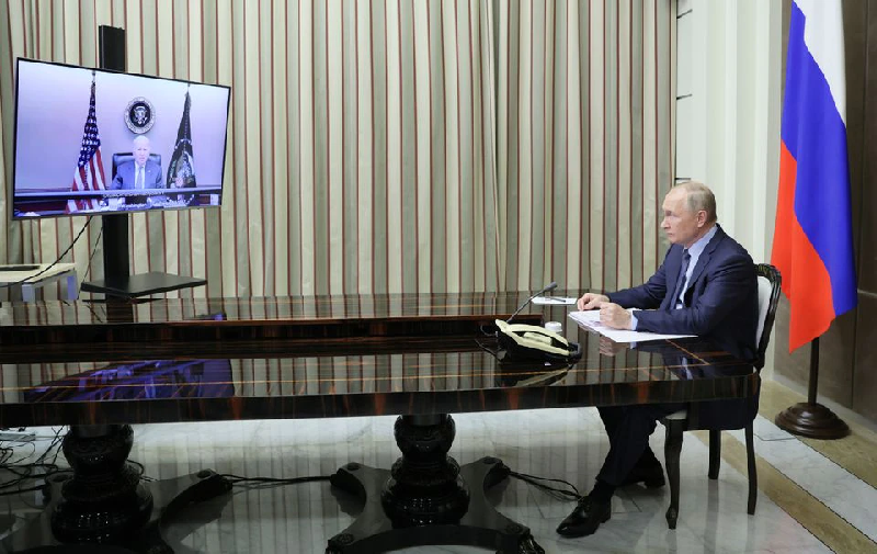 russian president vladimir putin holds talks with us president joe biden via a video link in sochi russia december 7 2021 photo reuters