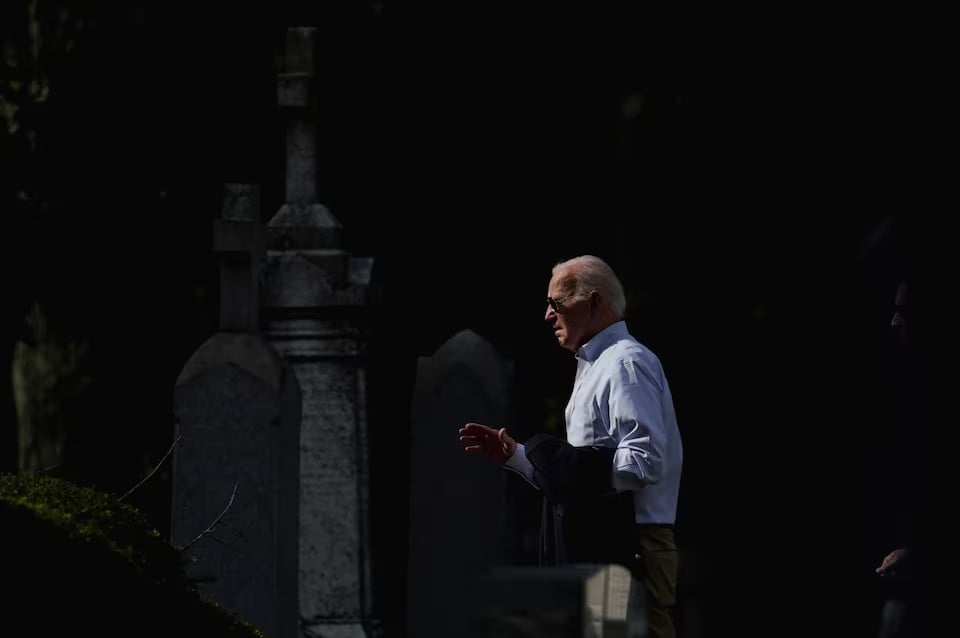 us president joe biden arrives at st joseph on the brandywine roman catholic church to attend mass in wilmington delaware on august 3 2024 photo reuters