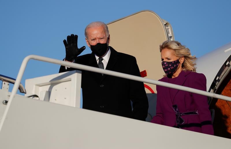 us president elect joe biden and his wife jill disembark a plane at joint base andrews in maryland us january 19 2021 photo reuters file