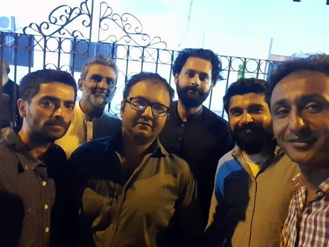 bilal farooqi c with his lawyer jibran nasir and friends after his release photo express