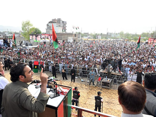 chairman ppp bilawal bhutto addresses a rally in malakand khyber pakhtunkhwa on march 23 2022 photo express