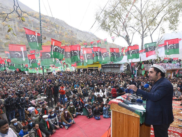 ppp chairman bilawal bhutto zardari addressing public gathering in gilgit baltistan g b photo twitter mediacellppp