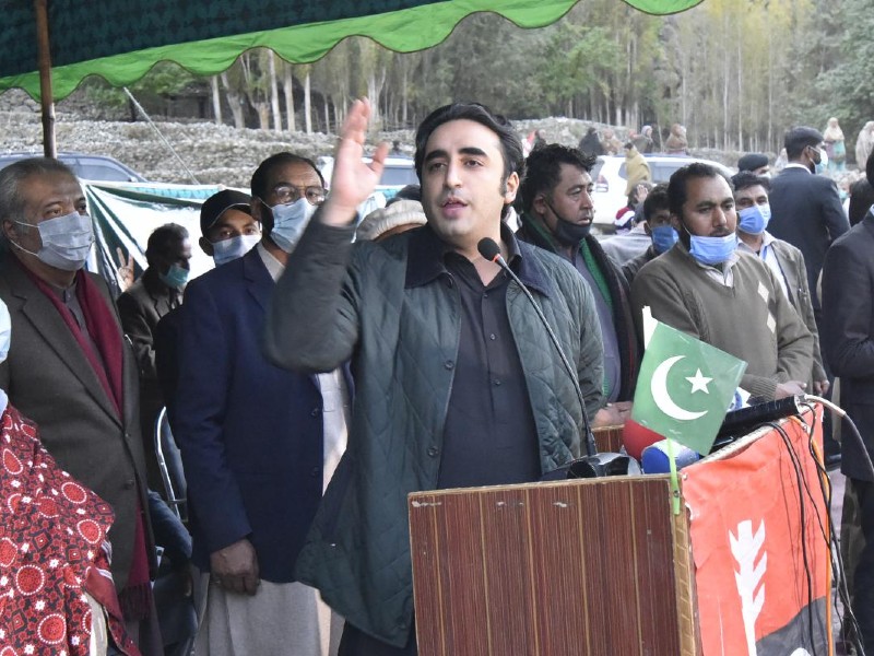 pakistan peoples party ppp chairman bilawal bhutto zardari addressing a convention of the party workers in the ghanche district photo ppp