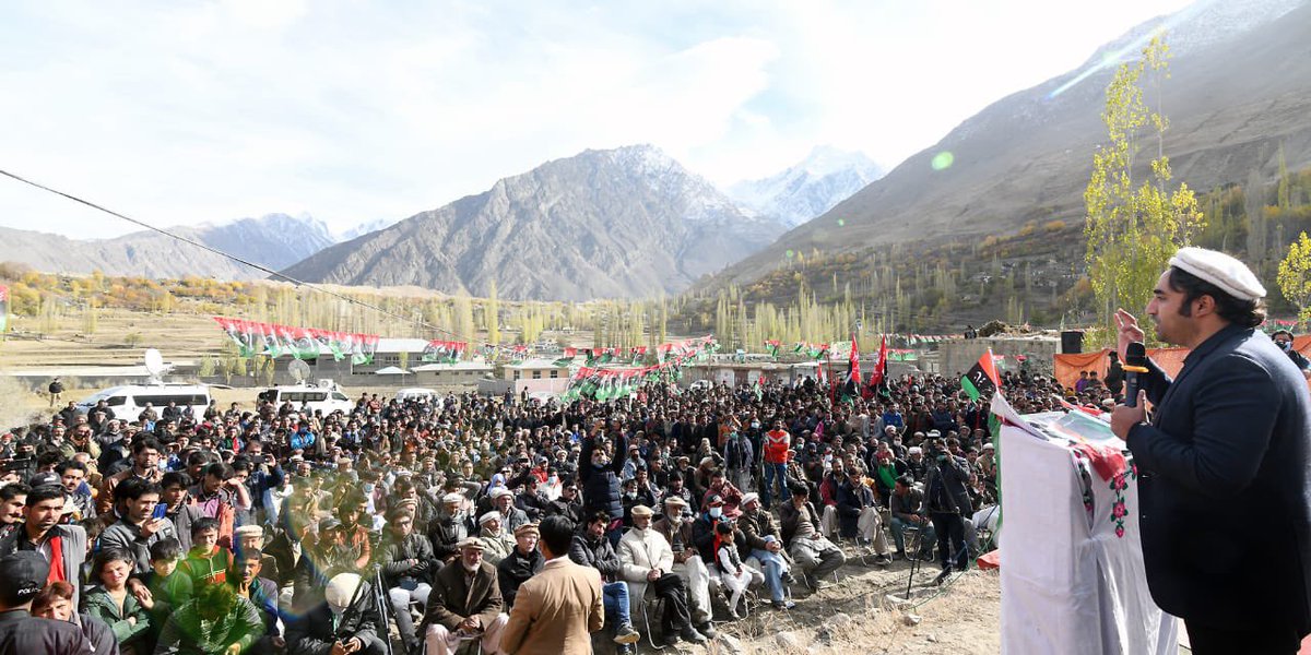 chairman pakistan peoples party bilawal bhutto zardari addressing crowd during his election campaign in hopar valley gilgit baltistan photo twitter mediacellppp