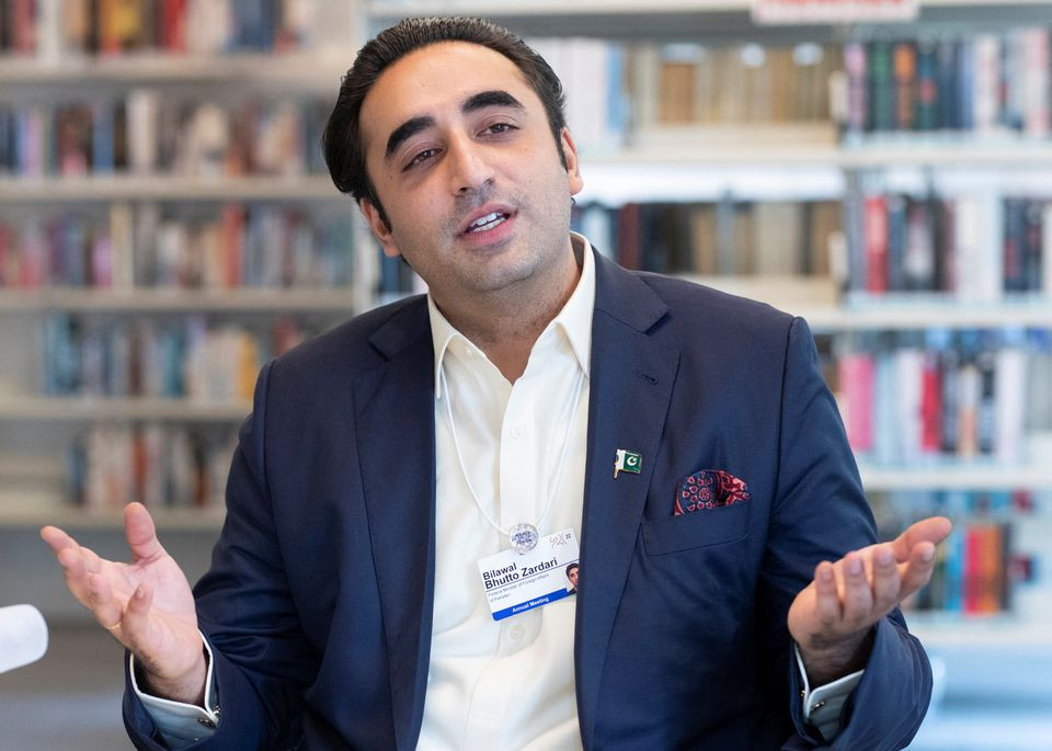 foreign minister bilawal bhutto zardari gestures during an interview with reuters on may 25 2022