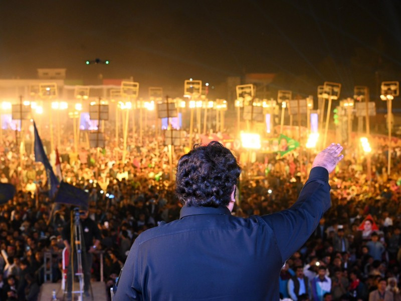 ppp chairman bilawal bhutto zardari addressing a rally in larkana on february 6 2024 photo ppp media cell