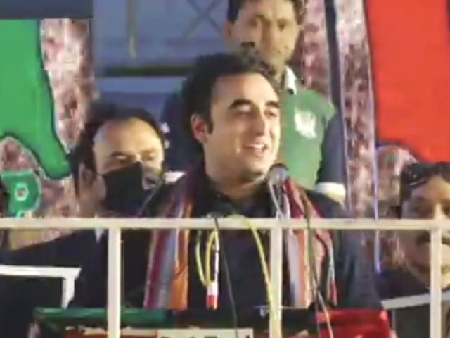 ppp chairman bilawal bhutto zardari addressing a rally in thatta on february 18 2024 screengrab