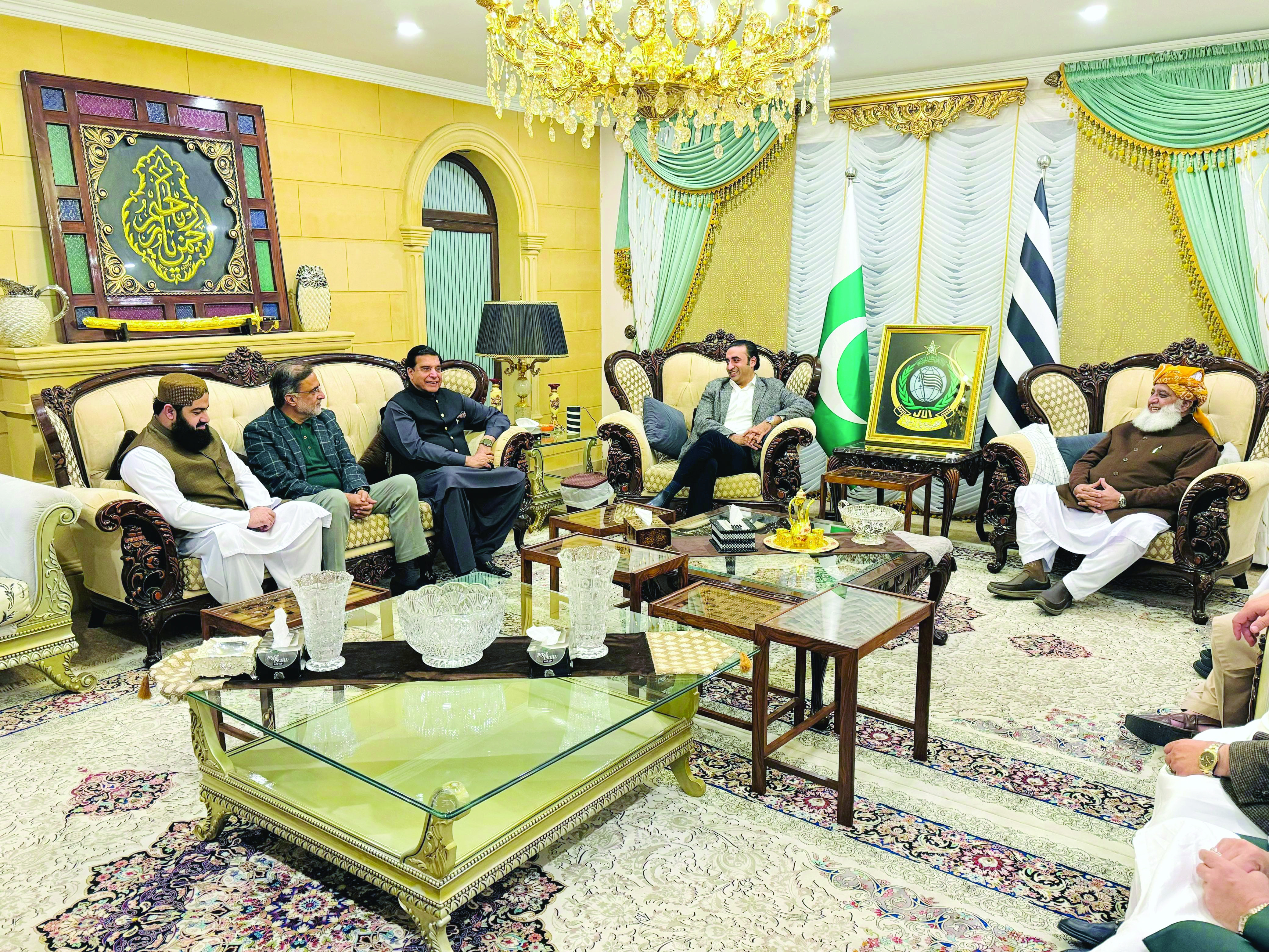 a ppp delegation led by party chairman bilawal bhutto zardari meets jui f chief maulana fazlur rehman at his residence in islamabad photo express