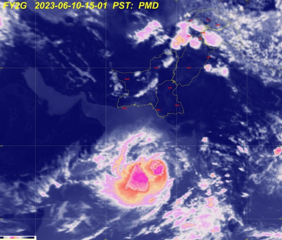 cyclone biparjoy is roughly 900km south of karachi as of june 10 photo pmd cyclone biparjoy is roughly 900km south of karachi as of june 10 photo pmd