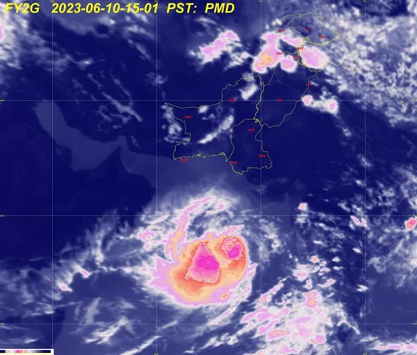 cyclone biparjoy is roughly 900km south of karachi as of june 10 photo pmd cyclone biparjoy is roughly 900km south of karachi as of june 10 photo pmd