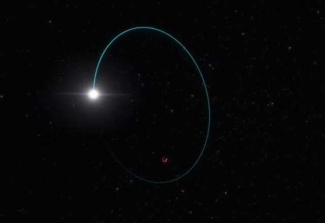 an artist s impression shows the orbits of the most massive stellar black hole in our galaxy dubbed gaia bh3 and a companion star photo reuters