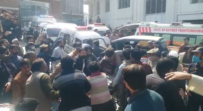 at least 57 people were killed and nearly 200 others injured in a suicide attack at an imambargah in peshawar s kocha risaldar area during friday prayers photo express