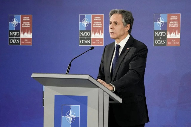 us secretary of state antony blinken speaks during the nato foreign ministers summit in riga latvia december 1 2021 photo reuters