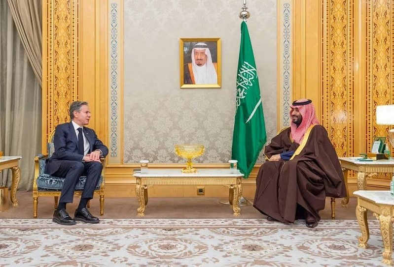 us secretary of state antony blinken meets saudi crown prince mohammed bin salman in riyadh saudi arabia february 5 2024 photo reuters