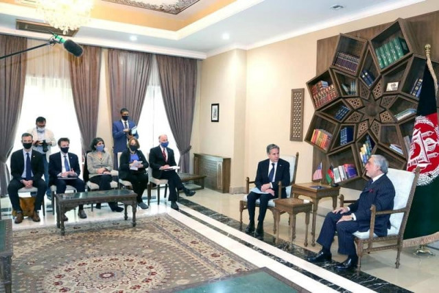 us secretary of state antony blinken meets with chairman of the high council for national reconciliation abdullah abdullah in kabul on april 15 2021 photo reuters