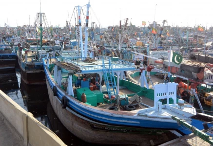 fishing boats seen anchored at the karachi fish harbour following the ban imposed on coastal activities ahead of cyclonic storm biparjoy over the arabian sea photo jalal qureshi express
