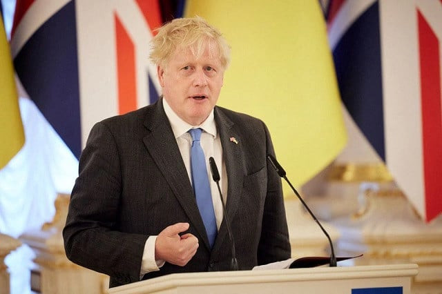 british prime minister boris johnson speaks during a joint news briefing with ukraine s president volodymyr zelenskiy as russia s attack on ukraine continues in kyiv ukraine june 17 2022 photo reuters british prime minister boris johnson speaks during a joint news briefing with ukraine s president volodymyr zelenskiy as russia s attack on ukraine continues in kyiv ukraine june 17 2022 photo reuters