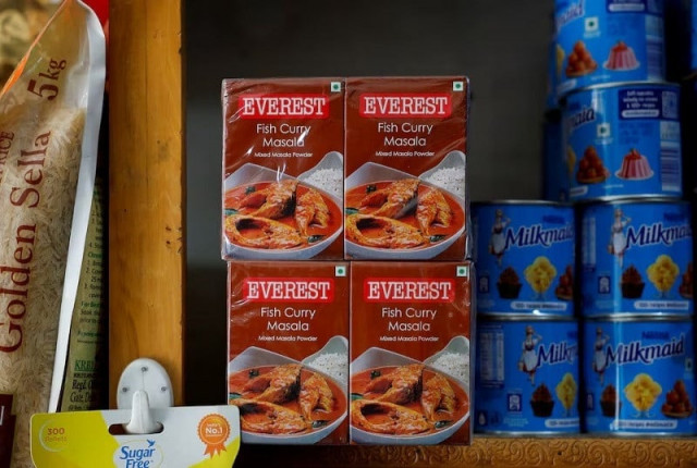 boxes of everest fish curry masala are stacked on the shelf of a shop at a market in srinagar april 23 2024 photo reuters boxes of everest fish curry masala are stacked on the shelf of a shop at a market in srinagar april 23 2024 photo reuters