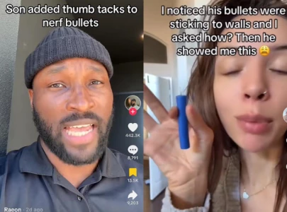 tiktok mom sparks backlash over son s nerf gun stunt with thumbtacks