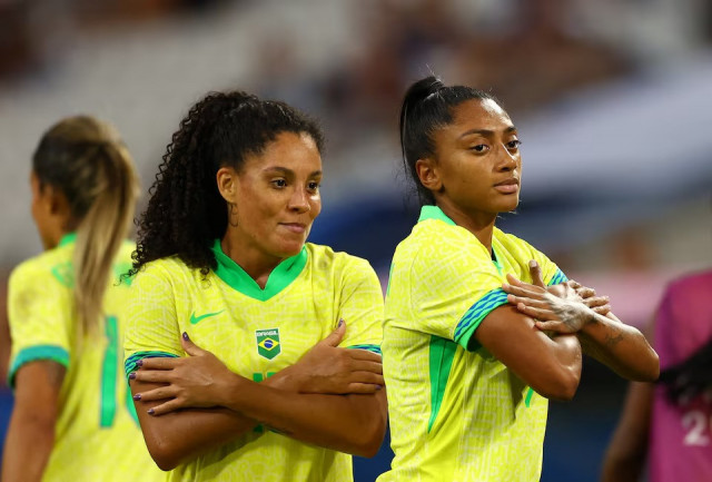kerolin of brazil celebrates scoring their fourth goal with yasmim of brazil during paris 2024 olympics football women s semifinal played at marseille stadium marseille france on august 06 2024 photo reuters kerolin of brazil celebrates scoring their fourth goal with yasmim of brazil during paris 2024 olympics football women s semifinal played at marseille stadium marseille france on august 06 2024 photo reuters