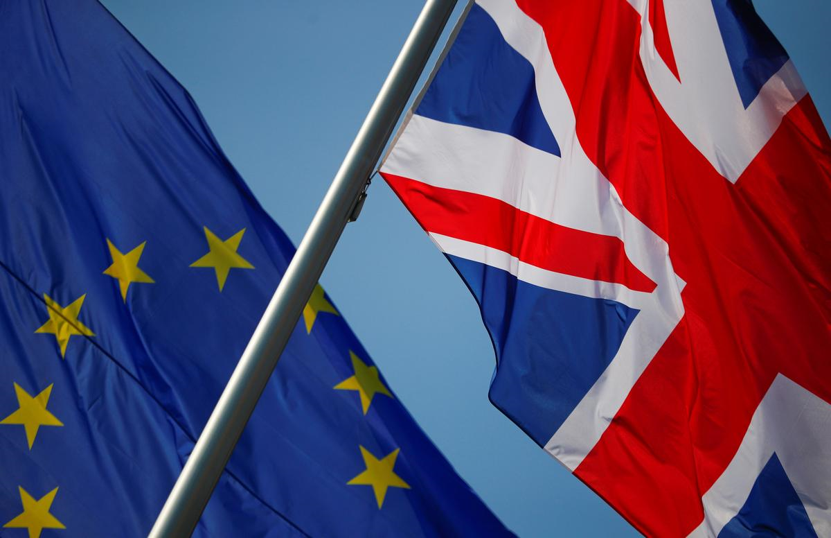 european union and british flags flutter in front of a chancellery ahead of a visit of british prime minister theresa may in berlin germany april 9 2019 photo reuters